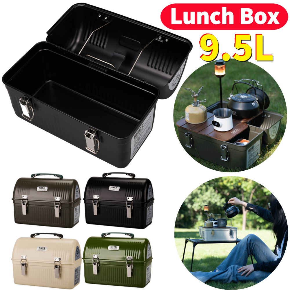 Camping Cooking Box - 9.5L Vintage Camping Metal Lunch Box