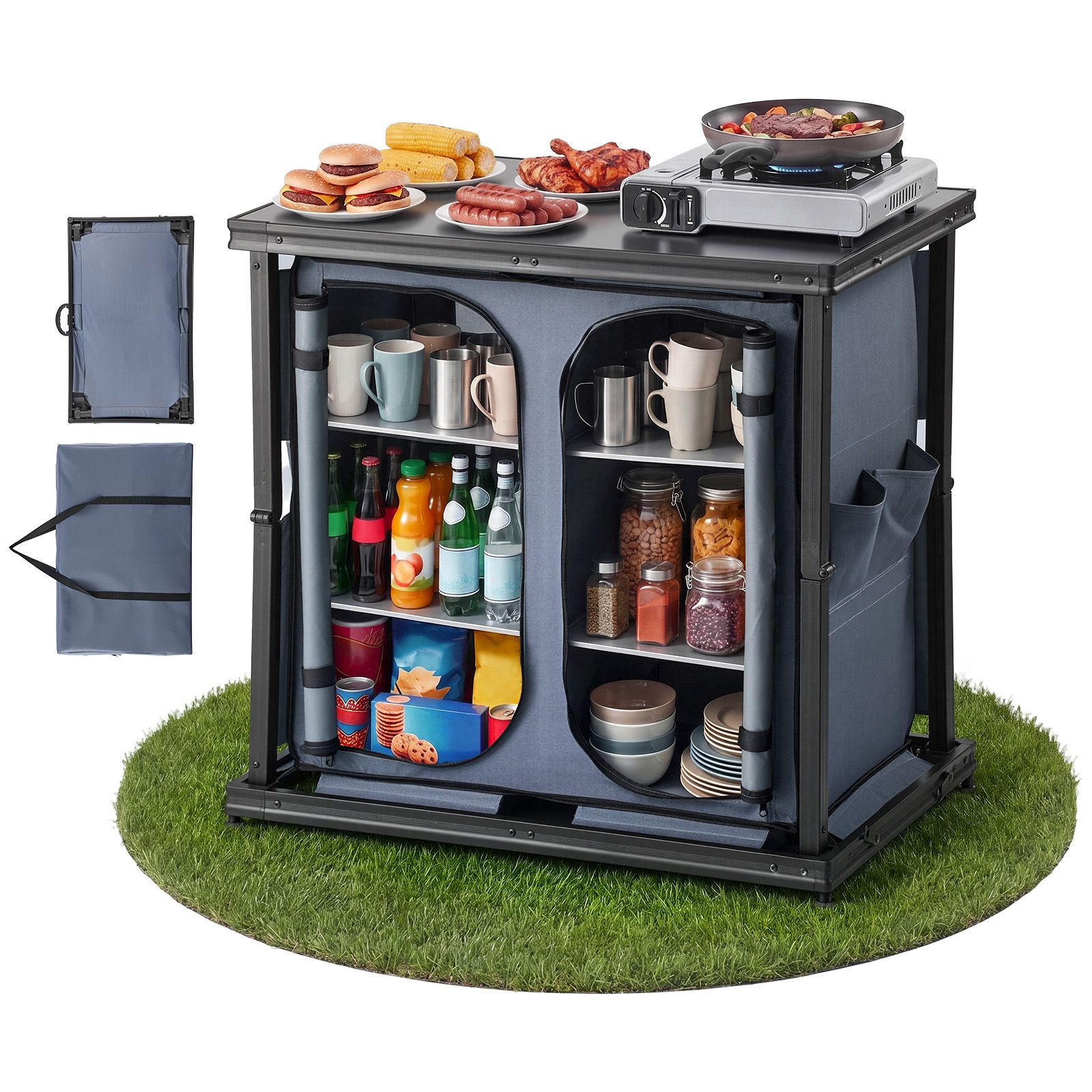 Camping Cooking Set Compact - Folding Camping Storage Cabinet, Outdoor Portable