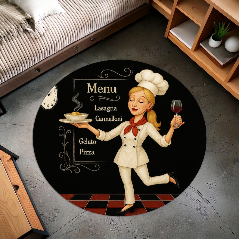 Camping Cooking Gifts - Blonde Chef Round Kitchen Rug, Retro