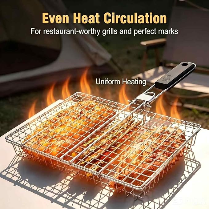Camping Cooking Gifts - Grill Basket Large Portable Folding BBQ