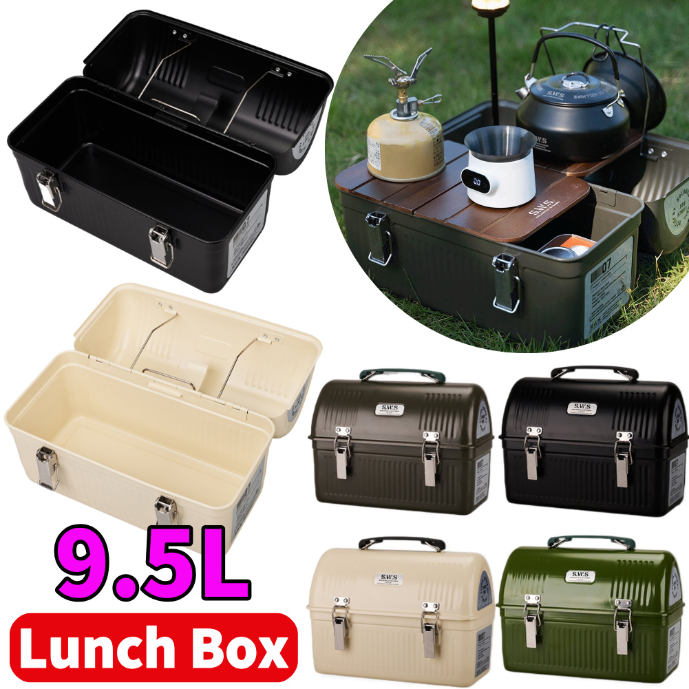 Camping Cooking Food - 9.5L Vintage Metal Lunch Box with